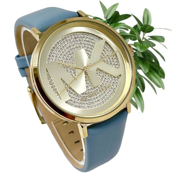 🔥🔥🌸🌸NWT ✅🔥🌸MICHAEL KORS Three-Hand Chambray Leather Watch MK2956 - Picture 1 of 12
